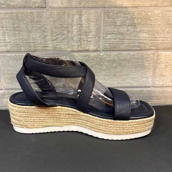 BANDOLINO Navy Logo Woven Padded Major Square Toe Wedge Heeled Sandal 9.5 M - Picture 6 of 11